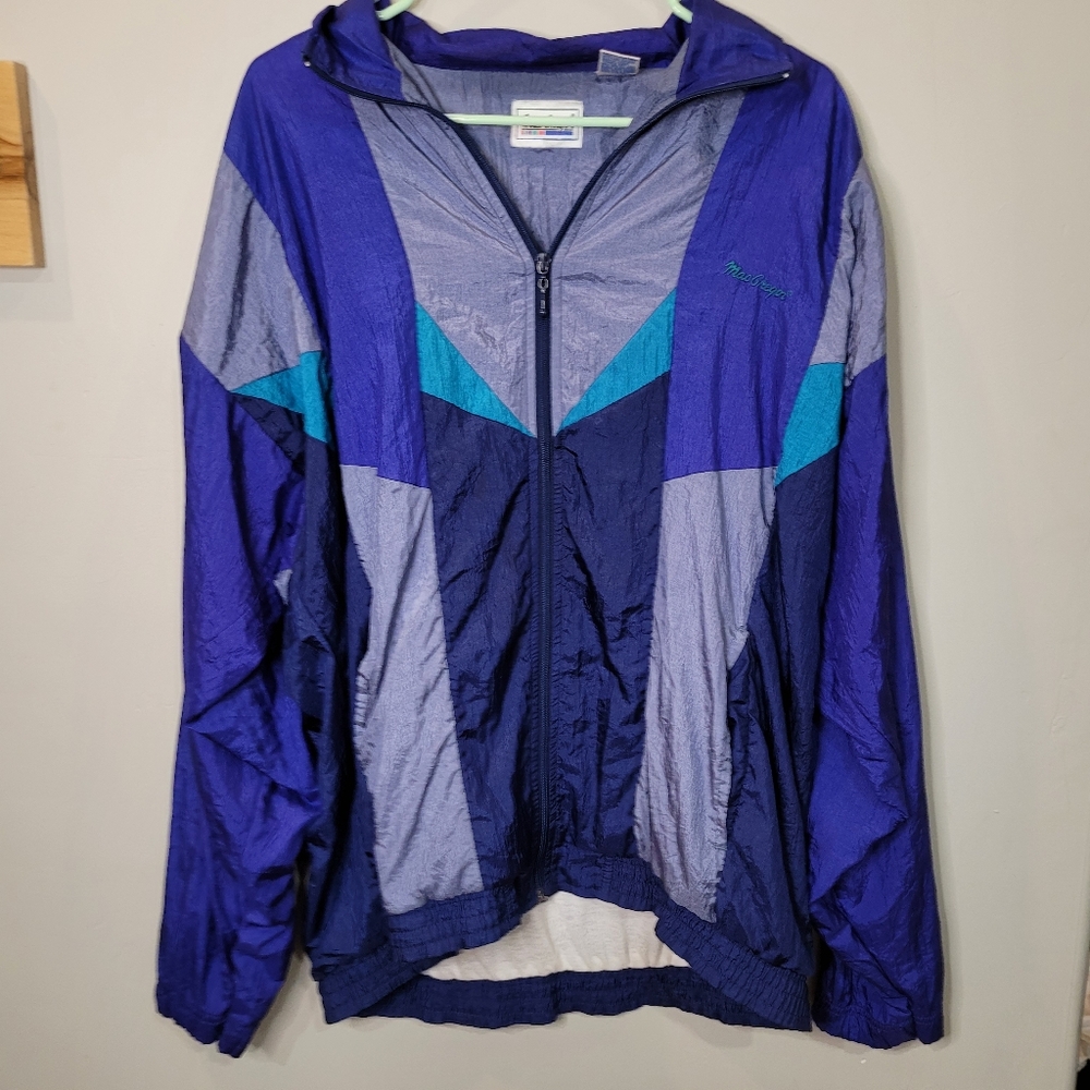 Vintage MacGregor Track Jacket Women Large Blue Colorblock 80s Windbreaker Retro